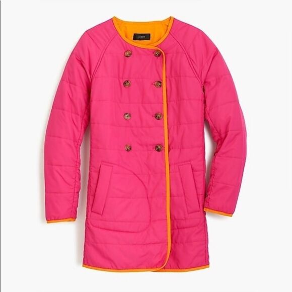 J. CREW “Fuschia Bloom” Reversible Collarless Puffer Jacket